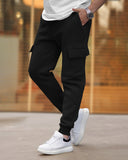 Mens Multi Pockets Plain Black Cargo Jogger