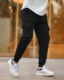 Mens Multi Pockets Plain Black Cargo Jogger