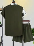Green White Flower Design Mens Half Sleeves Cords Cotton Material