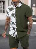 Green White Flower Design Mens Half Sleeves Cords Cotton Material