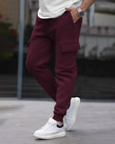 Mens Multi Pockets Plain Maroon Cargo Jogger