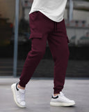 Mens Multi Pockets Plain Maroon Cargo Jogger