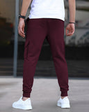 Mens Multi Pockets Plain Maroon Cargo Jogger