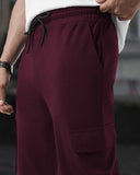 Mens Multi Pockets Plain Maroon Cargo Jogger