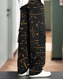 Mens Multi Pockets All Over Printed Baggy fit Black Oversized Cargo Jogger
