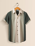 Cream and Green Stripped Designer Men's Half Sleeves Printed Shirt Exclusive