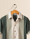Cream and Green Stripped Designer Men's Half Sleeves Printed Shirt Exclusive