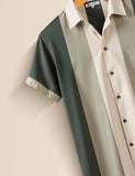 Cream and Green Stripped Designer Men's Half Sleeves Printed Shirt Exclusive