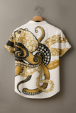 Vintage Fish Octopus Art Vintage Art Print Casual 100% Cotton Shirt